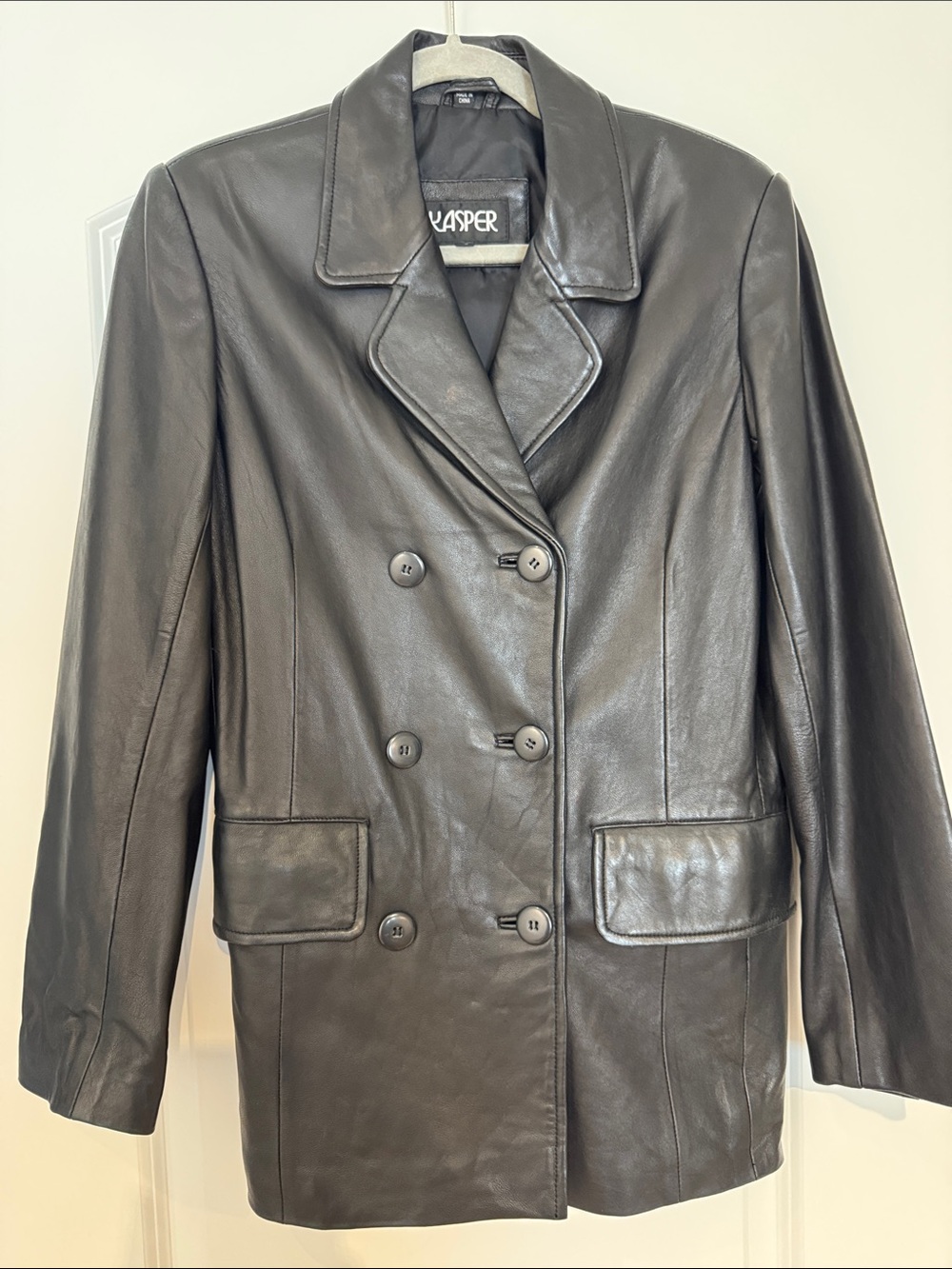 Kasper Oversized Black Double-Breasted Leather Jacket